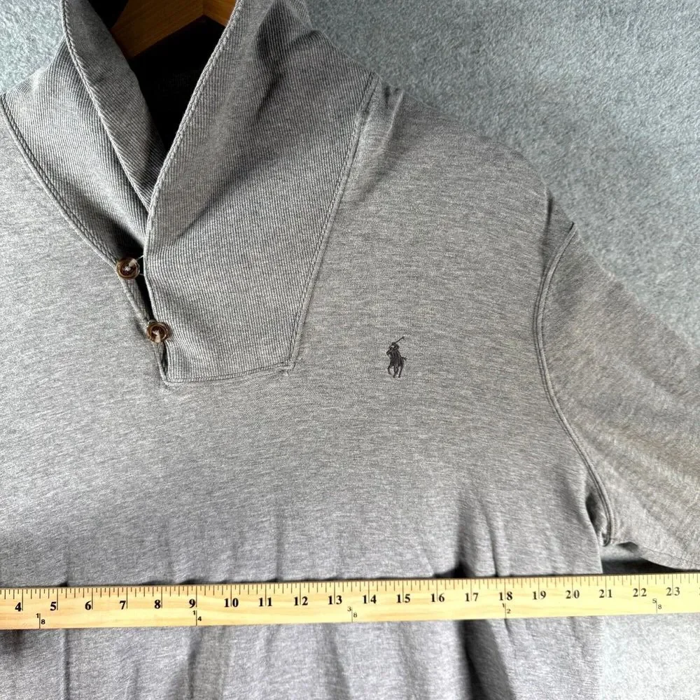 Polo Ralph Lauren Luxury Jersey Men's Large‎ Gray Heather Shawl-Collar Pullover